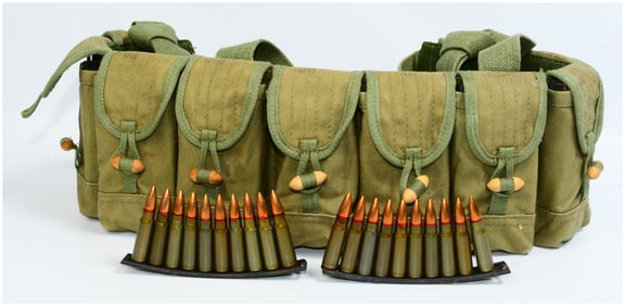 Chinese SKS Type 56 7.62x39mm Ammunition Bandolier with Two Stripper Clips and Cartridges