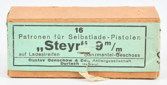 Gustav Genschow & Co. (Geco) 9mm Steyr Sinoxid Ammunition Box for 16 Rounds