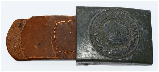 WWI Imperial German Army Gott Mit Uns Belt Buckle with Leather Tab