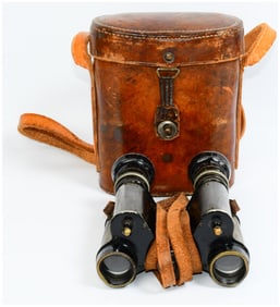 A Pair of Clermont-Huet & Cie French Military Field Binoculars with Fitted Leather Case