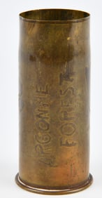 WWI Trench Art Brass Artillery Shell Casing, Argonne Forest