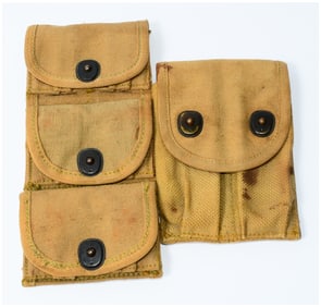 Two U.S. WWI M1917/M1918 .45 ACP Military Ammunition Pouches with 18 Rounds Inside