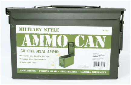 A Military Style .50-Cal M2A1 Ammo Can, Distributed by Harbor Freight Tools