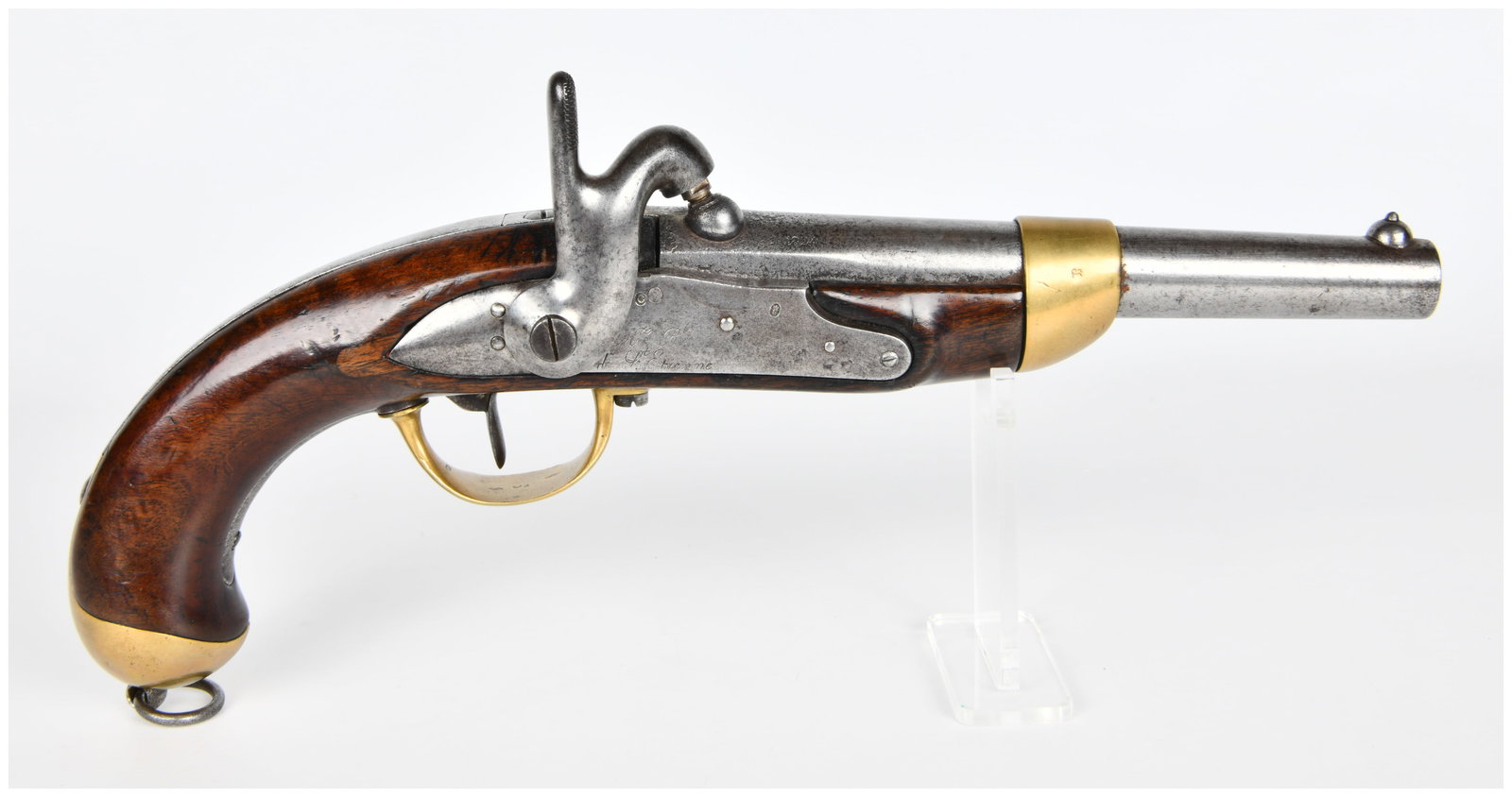 A French Model 1822 T-Bis Percussion Pistol by Mre Rle de St Etienne, dated 1822/1824: A French Model 1822 T-Bis Percussion Pistol, manufactured by Mre Rle de St Etienne. Materials: Antique. This percussion pistol displays a military aesthetic characteristic of the early to mid-19th cen