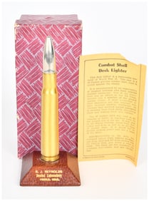 WWII Trench Art .50 Caliber Combat Shell Desk Lighter by Shaw-Barton
