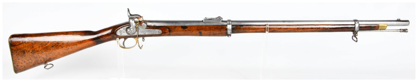Pattern 1857 Ordnance issue Sergeants of Native Infantry Short Rifle: A Pattern 1857 Ordnance issue Sergeants of Native Infantry Short Rifle dated 1858. Very Rare in any condition; Tower lock; Afghanistan bring back (by the consignor); designed and was being built befor