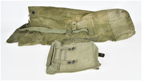 A Pair of US Army Military Canvas Utility Bags, including a Duffle Bag and a Pouch