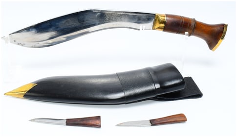 Traditional Nepalese Kukri Knife Set, Marked 'Everest Army'