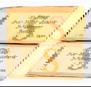 20 Rounds WWII German 8x56R M.30 Mannlicher Ammunition with Stripper Clips in Original Boxes,