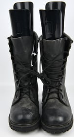 A Pair of Bates Black Leather Military Combat Boots with Vibram Soles, Men's Size 8B