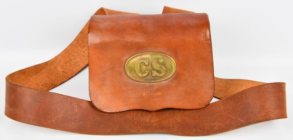 A Pair of Vintage Leather Bags, including a Civil War Style 'CS' Cap Box