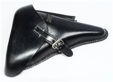 WWII German P08 Luger Hardshell Holster, Black Leather
