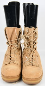 A Pair of Wellco Men's Desert Tan Military Combat Boots, Size 12.5 R, with Vibram Soles