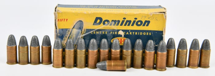 Nineteen Dominion .455 Colt 265 Grain Lead Bullet Centre-Fire Cartridges with Original Box