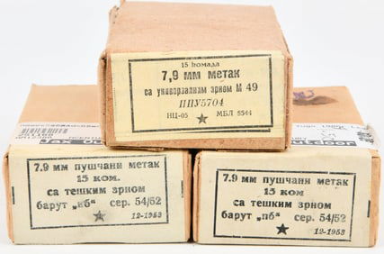 Three Boxes of Yugoslavian 7.9mm Metak M49 8mm Mauser Rifle Ammunition