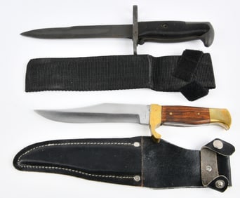 A Pair of Fixed-Blade Knives, Comprising a Military-Style Bayonet and a Bowie-Style Hunting Knife