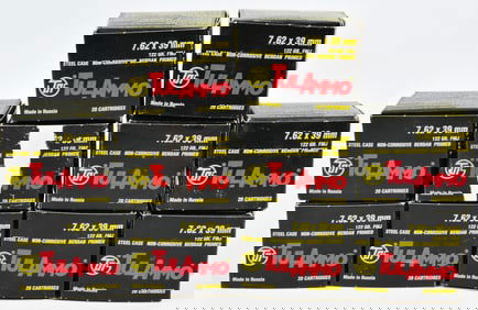 A Group of TulAmmo and Wolf Performance Ammunition 7.62x39mm Rifle Cartridges