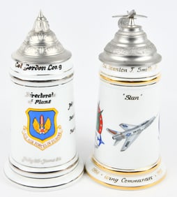A Pair of German Porcelain US Air Force Commemorative Lithophane Steins, retailed by Baur's Camera &