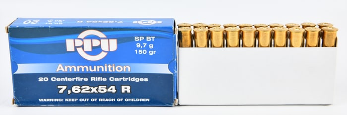 PPU 7.62x54 R SP BT 150 Grain Rifle Ammunition, Box of 20