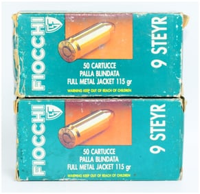 Fiocchi 9 Steyr Full Metal Jacket 115 gr Vintage Ammunition, 78 Rounds