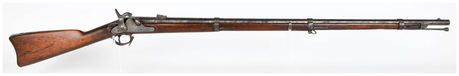 Confederate Richmond Armory Model 1861 Percussion Rifle-Musket, Dated 186_: A Confederate Richmond Armory Model 1861 Percussion Rifle-Musket, crafted from antique materials. This percussion lock military-style rifle features a darkened wooden stock and heavily patinated metal