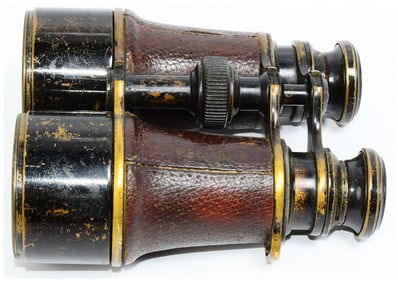 WWI Era French Field Binoculars, Black Lacquer and Leather