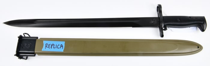 Reproduction U.S. M1 Garand Long Bayonet with M3 Scabbard, Marked 'OL U.S. 1943'