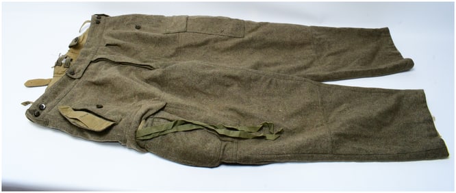 A Pair of Vintage German Military Olive Green Wool Cargo Pants, Size 36