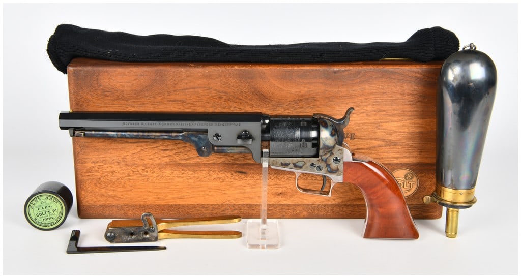 Cased Colt Ulysses S. Grant Commemorative .36 Cal Percussion Revolver 1971: A Colt Ulysses S. Grant Commemorative percussion revolver, dated 1971, designed in the style of an 1851 Navy model and chambered in .36 caliber. The revolver features a blued octagonal barrel marked "