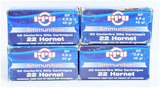 200 Rounds Prvi Partizan (PPU) .22 Hornet 45 Grain SP Soft Point Ammo