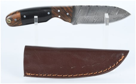 Fixed-Blade Knife with Damascus Blade and Segmented Handle