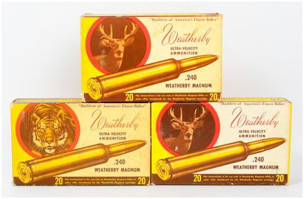3 Boxes of Vintage Wby .240 Wby Mag Ultra-Velocity Ammo