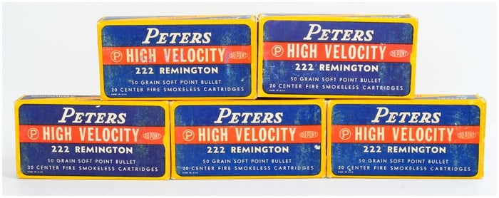 5 Boxes of Peters High Velocity .222 Rem Ammo
