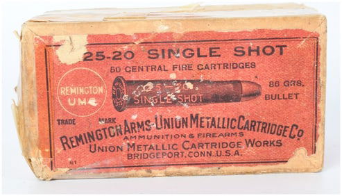 Vintage Rem UMC .25-20 Single Shot Black Powder Ammo Box of 50