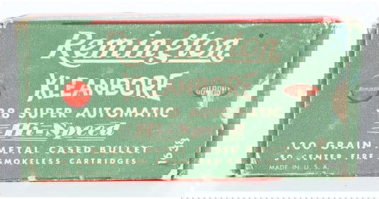 Vintage Rem Kleanbore .38 Super Automatic Ammo Box with 48 Mixed Rounds