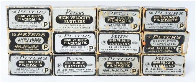 578 Rounds of Vintage Peters High Velocity Filmkote .22 Ammo in Twelve Original Boxes