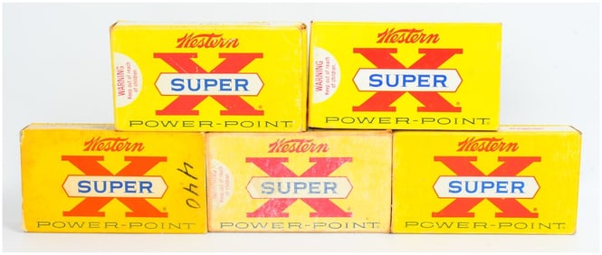 Five Vintage Western Super X Power-Point .257 Roberts 117 Grain Ammo Boxes with Ammo