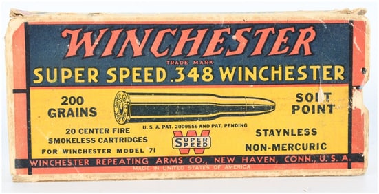 Win Super Speed .348 Win Cardboard Box with 20 Empty Brass Cases Ammo