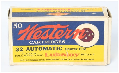 Vintage Western .32 Automatic Center Fire 71 Grain Lubaloy Ammo 50 Rounds