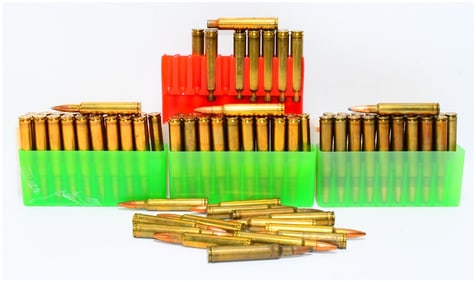 Quantity of 74 Live Rounds and 13 Empty Casings including .22-250 Rem and .300 Win Mag Ammo