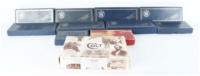Collection of 11 Vintage Smith & Wesson and Colt Factory Firearm Boxes Ammo