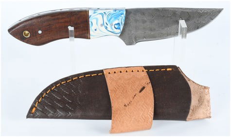 Modern Custom Fixed-Blade Knife with Damascus Steel Blade and Composite Handle