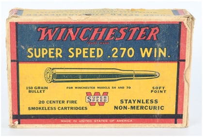Vintage Win Super Speed .270 Win Ammo Box with 20 Live Rounds