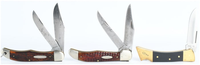 3 Case and Schrade Folding Pocket Knives including Case 6205SSAB Schrade Walden and Case XX 59L SS