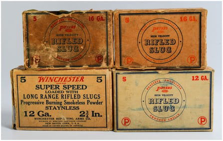 Collection of Vintage Peters and Win Rifled Slug Shotgun Ammo 12 & 16 Gauge 20 Rounds