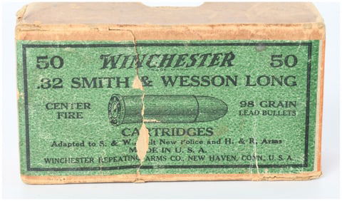 Vintage Win .32 Smith & Wesson Long Ammo Box with 20 Live Rounds