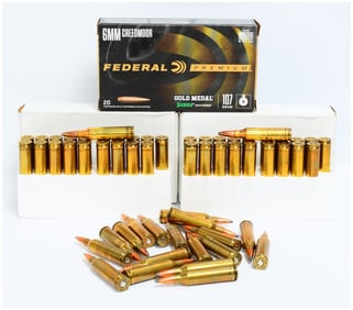 78 Rounds of Federal Premium Gold Medal 6mm Creedmoor 107 Grain Sierra MatchKing Ammo