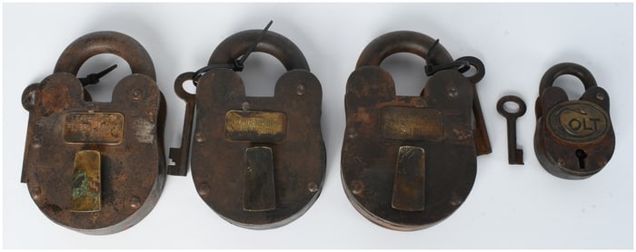 4 Antique Leavenworth Federal Prison Cumberland Mining Co and Colt Padlocks with Keys