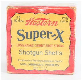 Vintage Western Super-X 16 GA Shotgun Shells Box of 25 Rounds Ammo