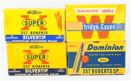 Vintage Western Super-X Win Western and Dominion .257 Roberts Ammo and Ammo Case Boxes